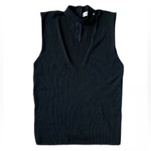 Zara Black V-Neck Choker Strap Sleeveless Top Women’s Small | Zip Back Ribbed Kn